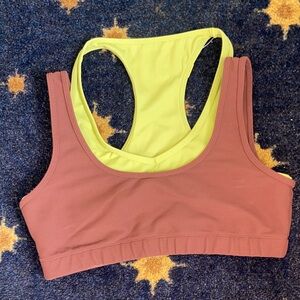 Lime Green Racer Back & Brown Ribbed XL/ 16 Chic Layered Sports Bra